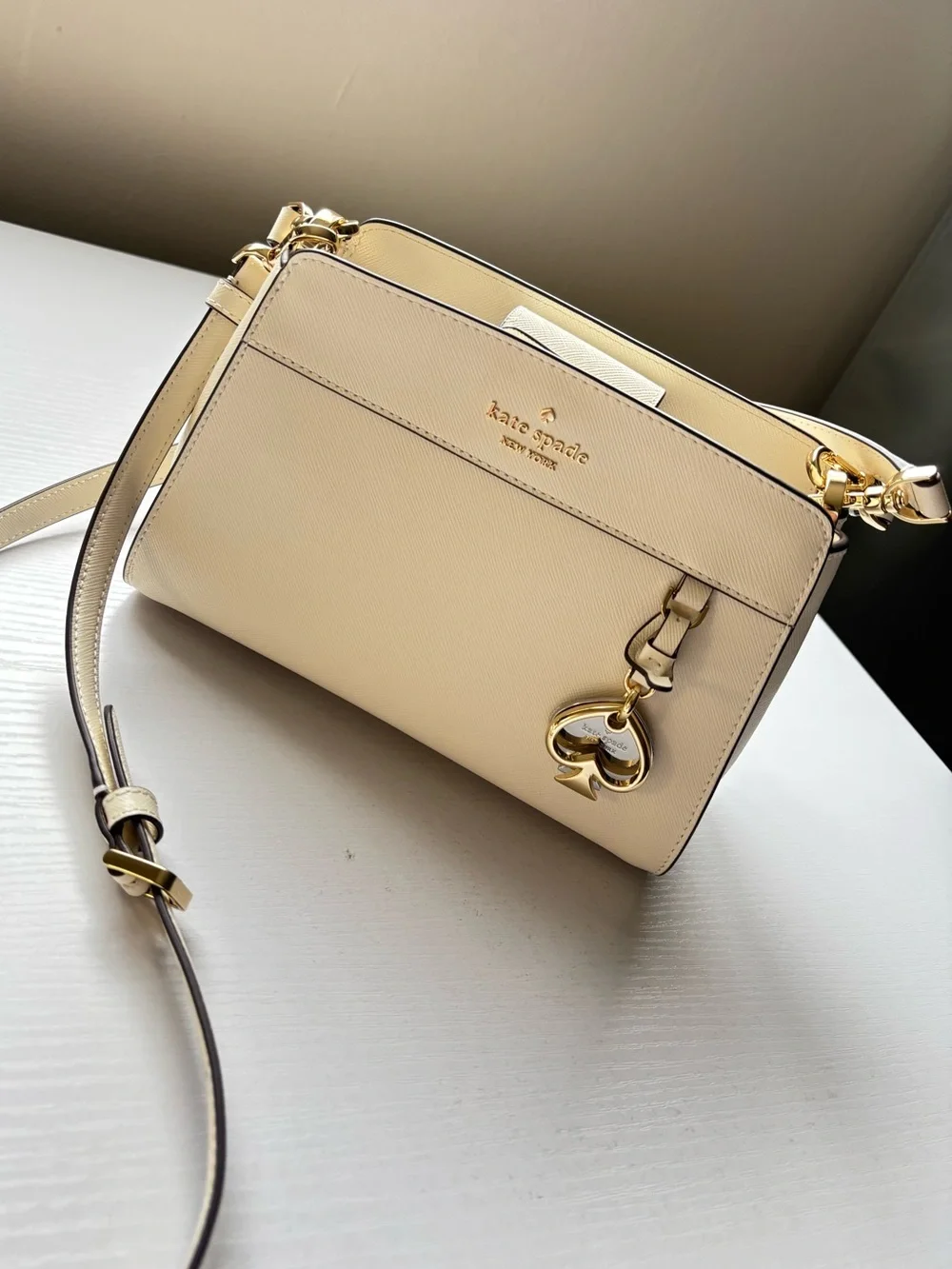 kate spade Cream Leather Top-Handle Satchel with Gold Charm